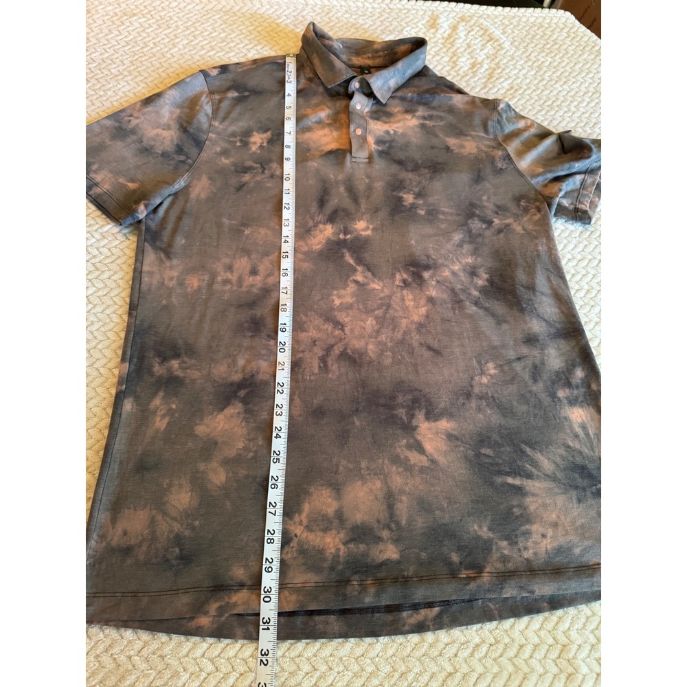 Lululemon Evolution Polo Shirt XL Grey Orange Tie Dye Cloud Wash Short Sleeve - Picture 4 of 5